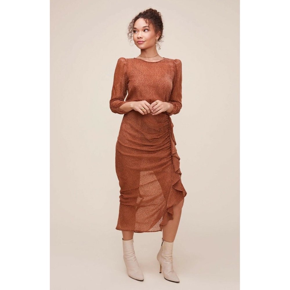 ASTR the Label Samara Dress Ginger Brown Ruffle Party Cocktail XS NWOT $148